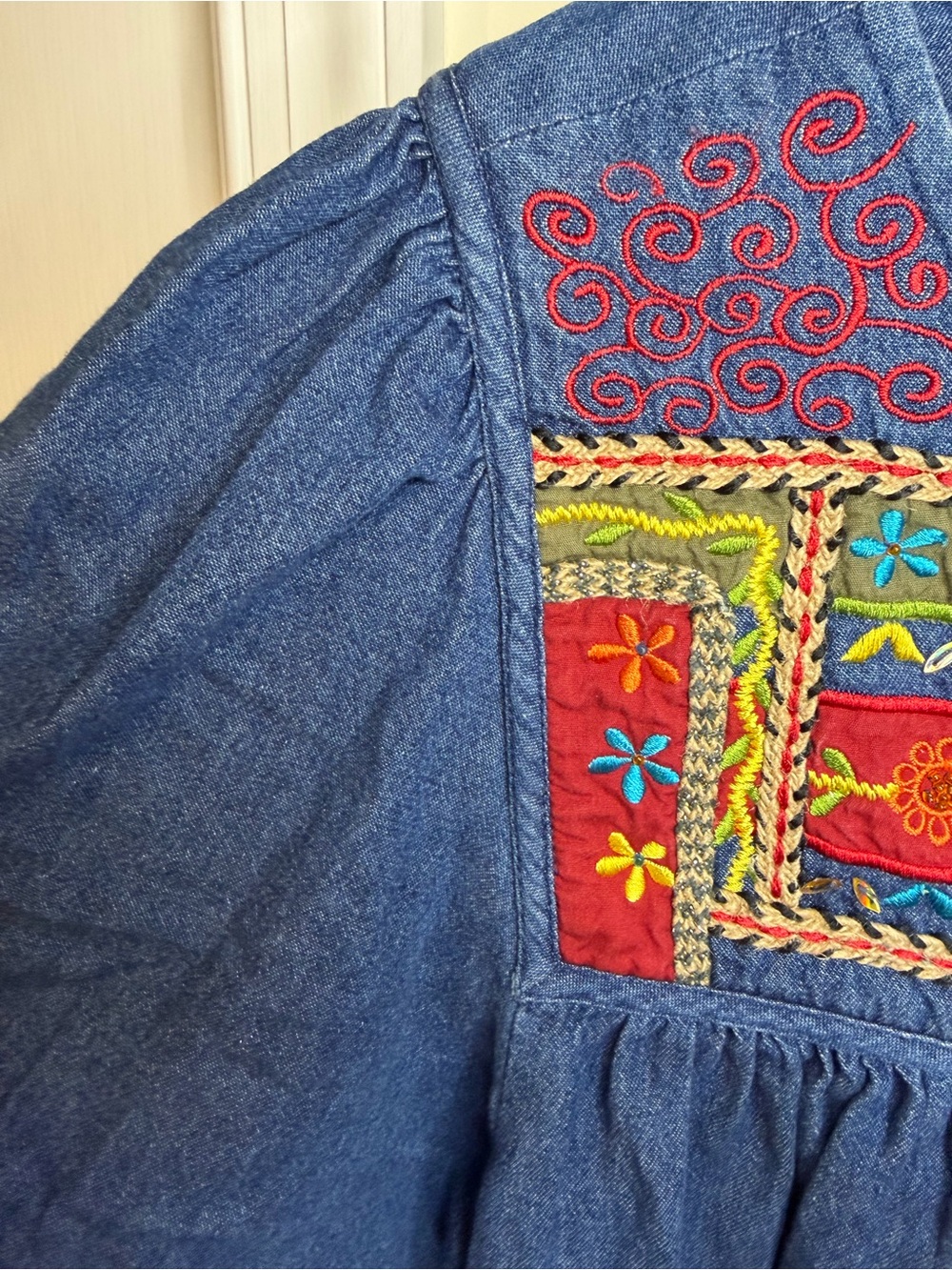 Go Softly Patio Denim Embroidered House Dress Muumuu Lounger Size - Picture 3 of 7